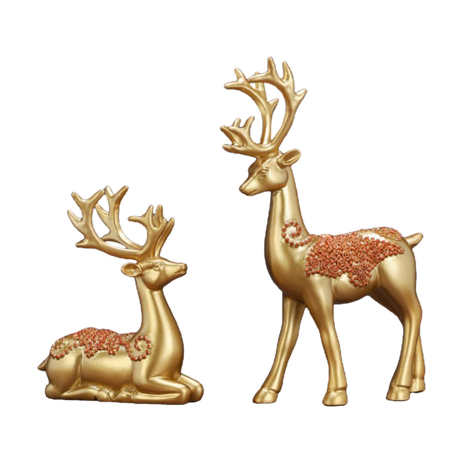 ALCXAZS Beautifully Crafted Reindeer Figurine Set Exquisite Deer Statues for Living Room Decorations Wedding Gift for Creative Cabinet, Gold