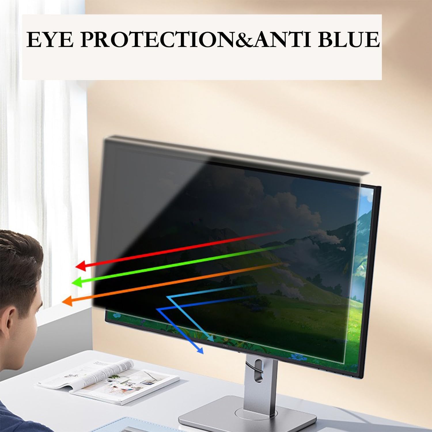 Hanging Computer Privacy Screen Filter 22 Inch,Compatible with 21/22 inch for 16:9 Widescreen Desktop Monitor, Anti Glare Eye Protection and Blue Light Blocks