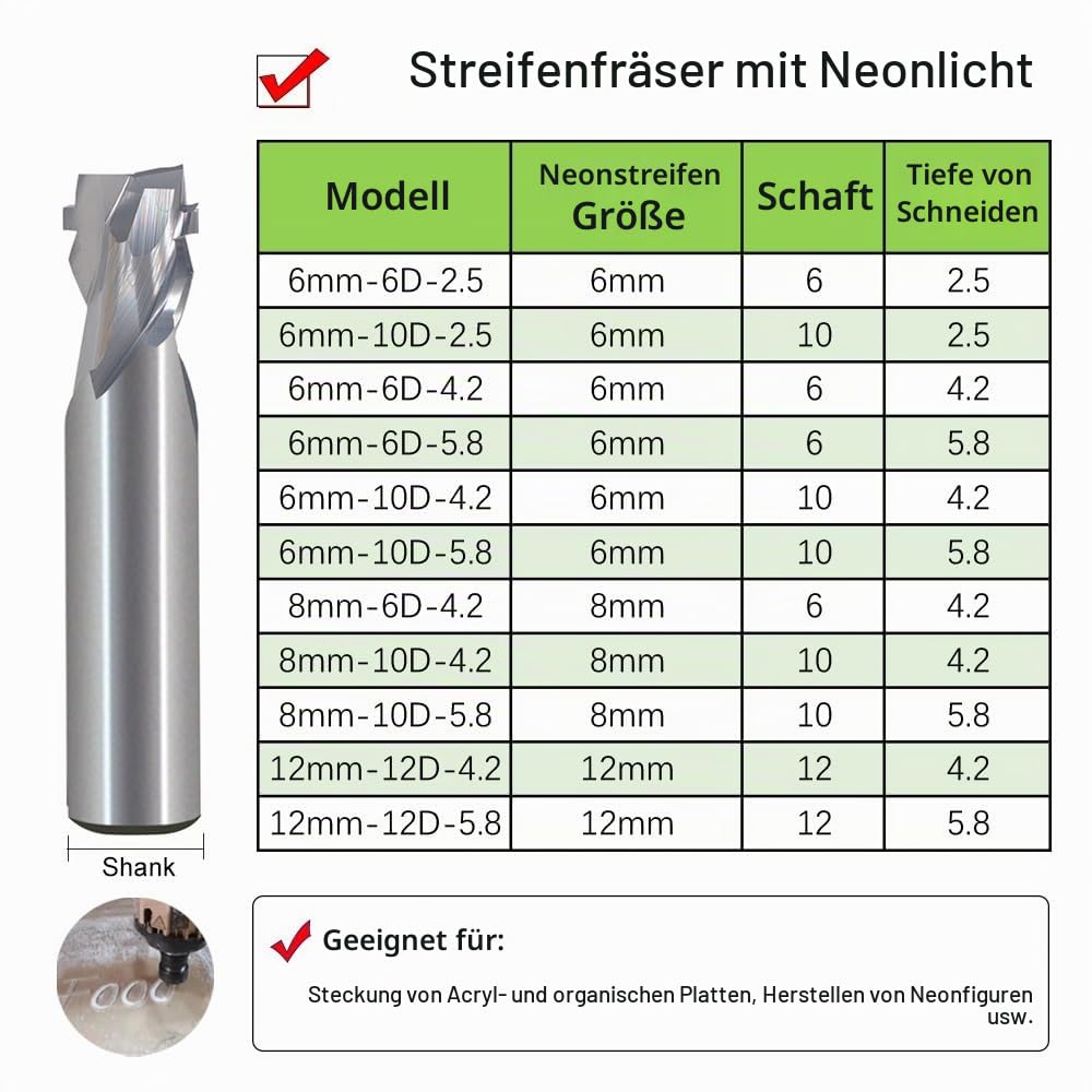 1Pcs CNC Router Bits Gravur Cutter 6mm Neon Light Strip Schlitz Bits Wolframkarbid Stahl End Mill Neon LED Lichter Schlitz Fräser für Polystyrol Acryl