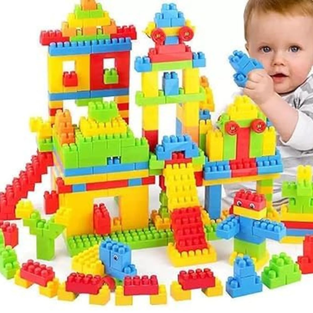 200 Pieces Building Blocks for Kids with Wheel Age 3+, Smart Activity Fun and Learning Train Blocks for Toys, Multi Color Building Bricks and Blocks for Toys