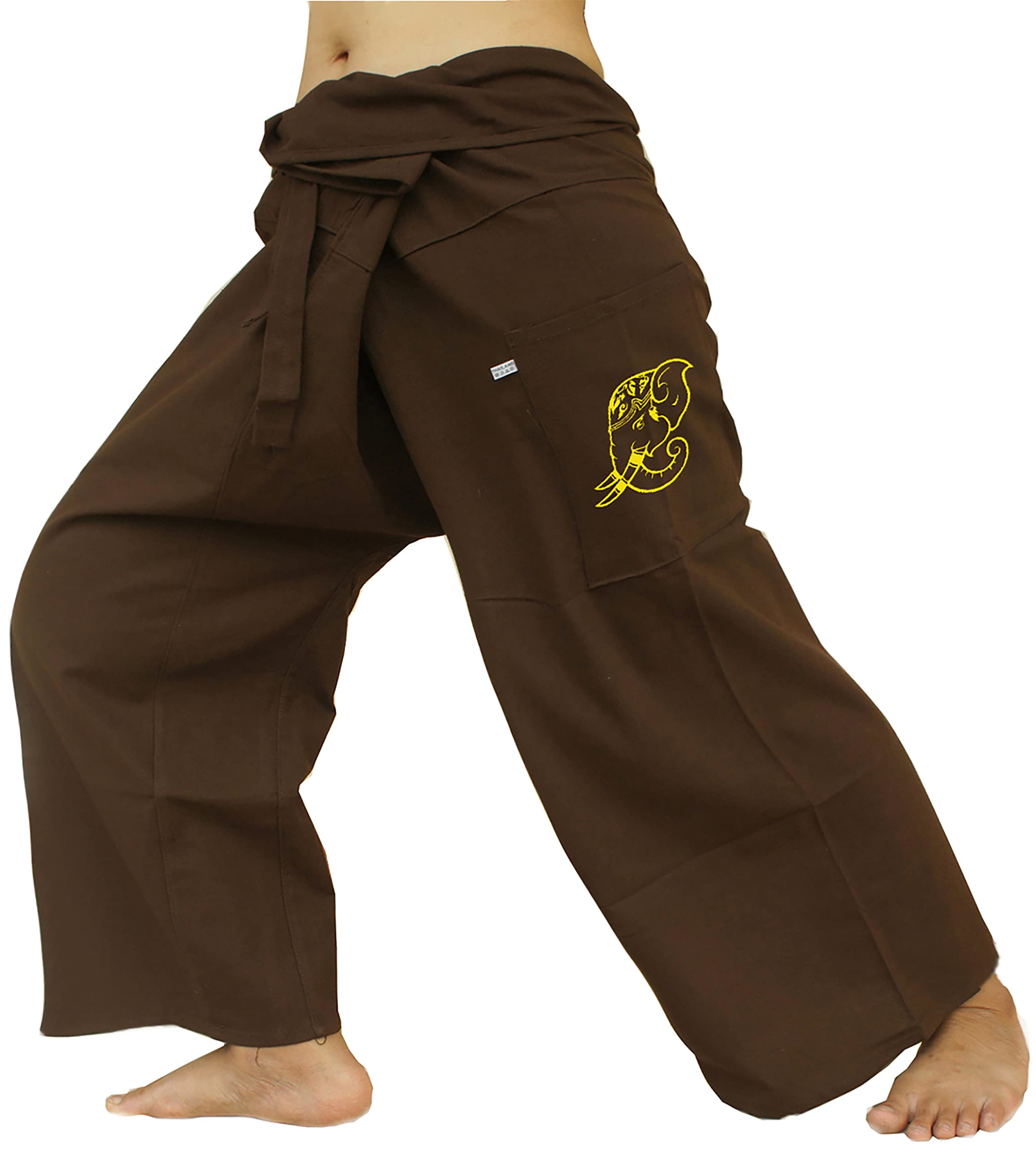 Fullmoons​ Chic : Thai Fisherman Pants | Loose Yoga, Pirate, Harem Pants, 100% Cotton, Plus Size (S-4XL) : (Dark Brown)