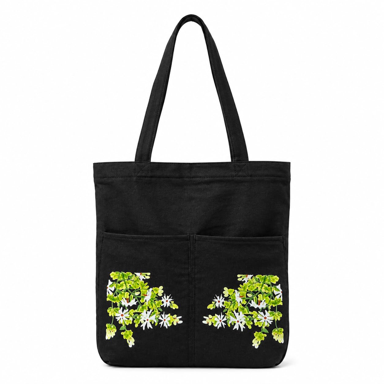 Noir Hydrangea Canvas Tote Bag for Women & Men | Premium Cotton Canvas Shoulder Bag with Dual Front Pockets | Tote Bag for Office, College, Shopping & Travel | Black | 14 x 16 Inches-image-38