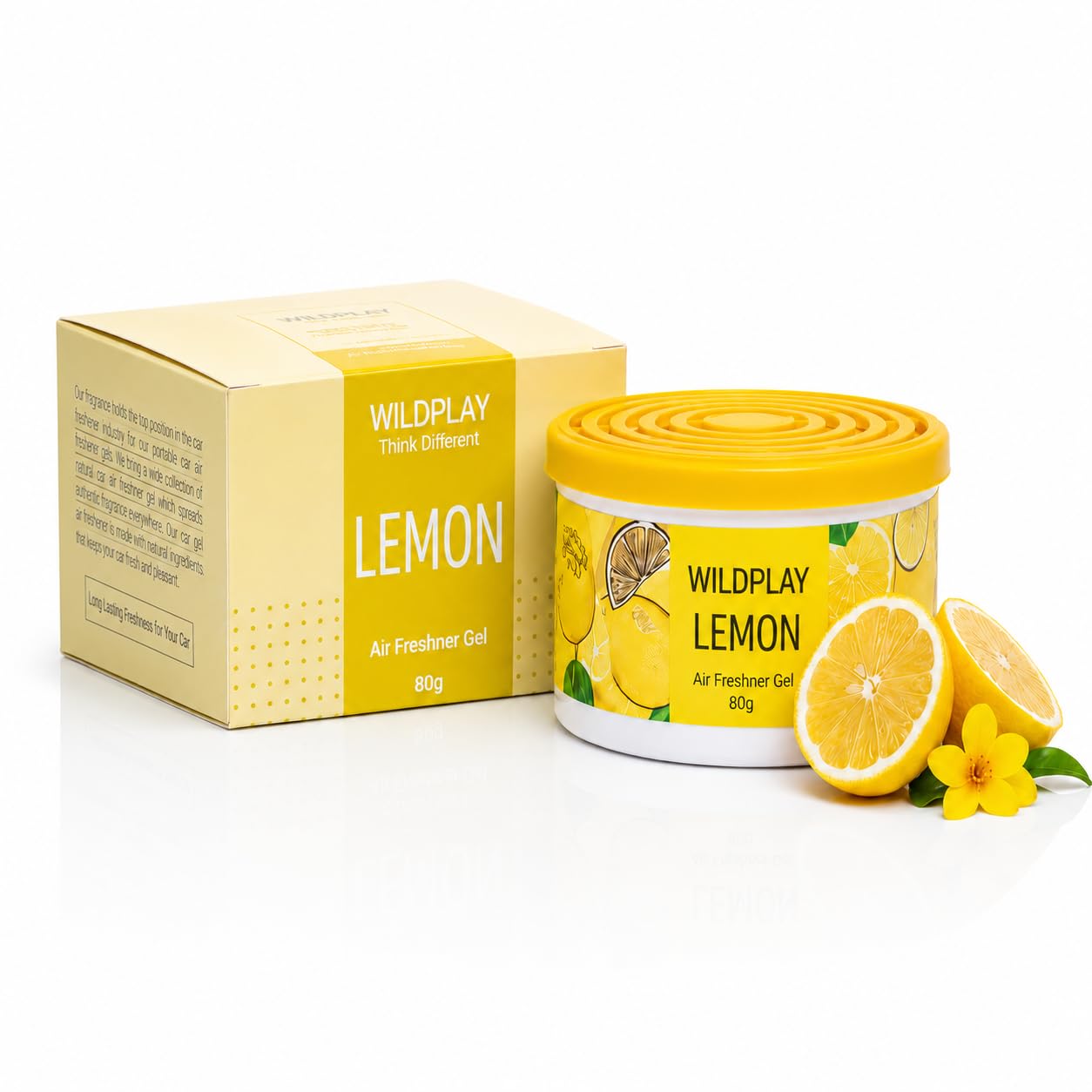 Wildplay Lemon Car Gel Freshener 80g – Long Lasting Lemon Fragrance, Spill Proof Gel Air Freshener, Odor Eliminator, Dashboard Perfume for Fresh and Pleasant Car Interior-image-1