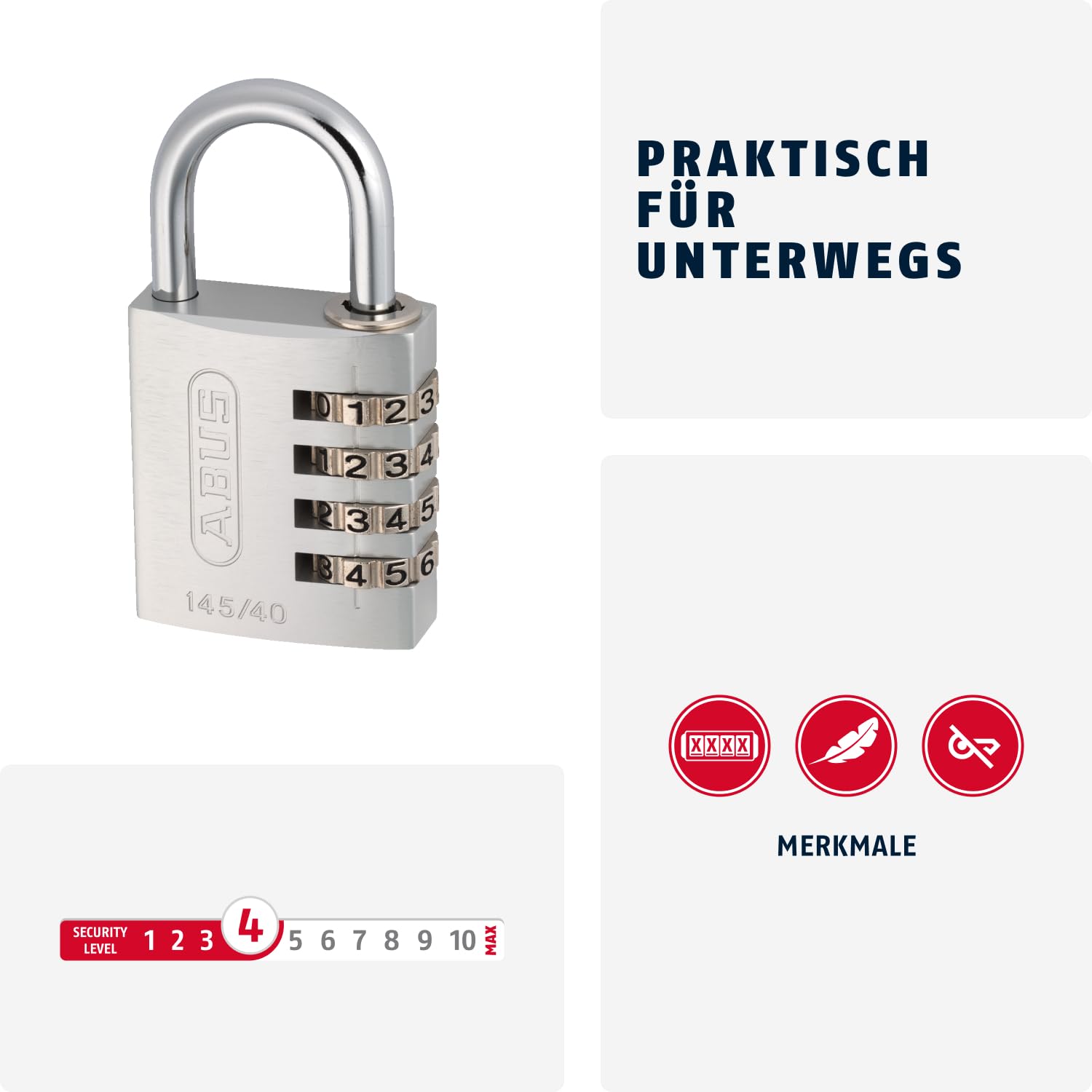 ABUS AB145/40 TITANIO Kłódka z Zamkiem Szyfrowym Szara 2 x 5 x 10 cm