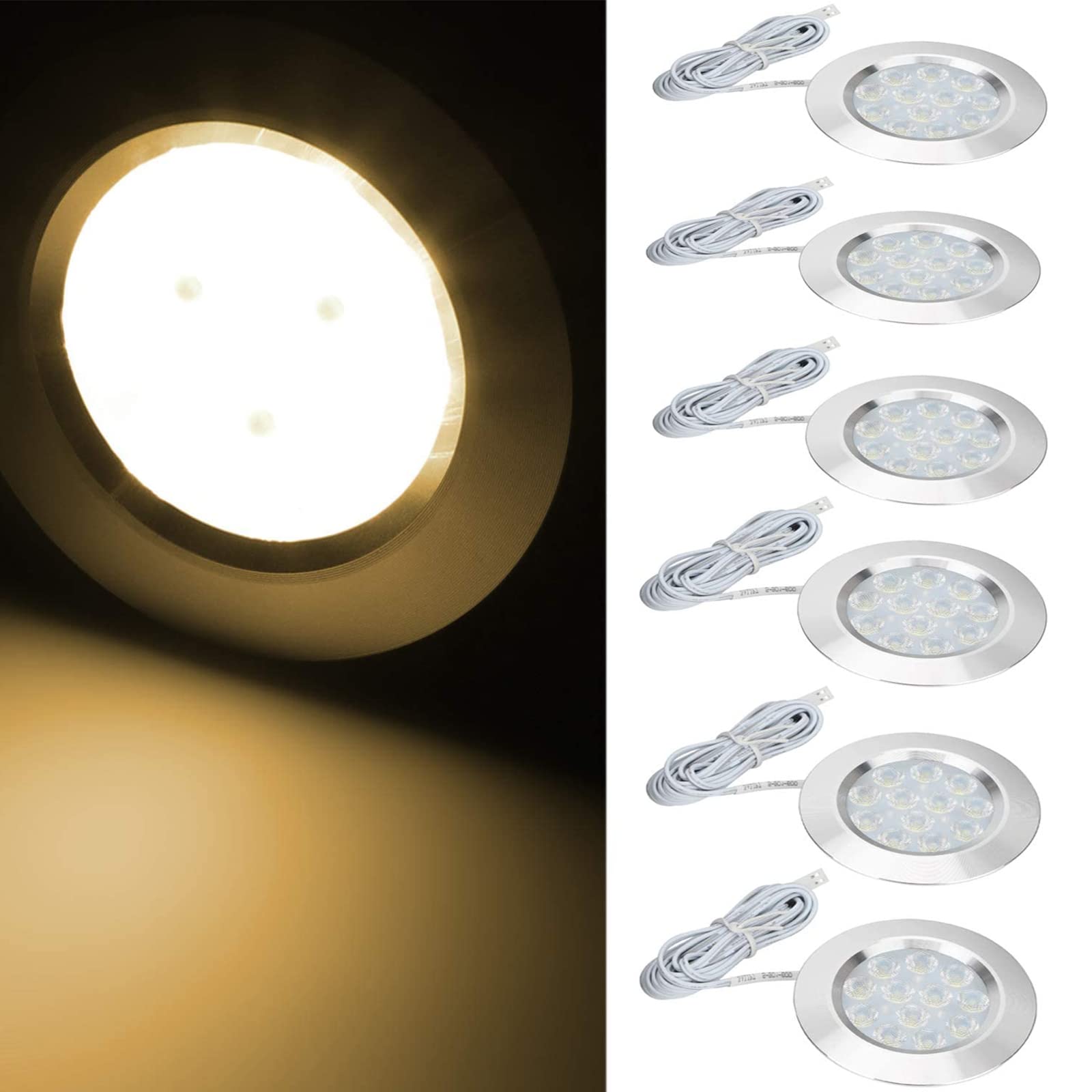 BRAUTO 12V Led Camper Interior Cargador Spot Luz para Camper Caravan Motorhome Barco (3000K 6pzs Foco empotrable)