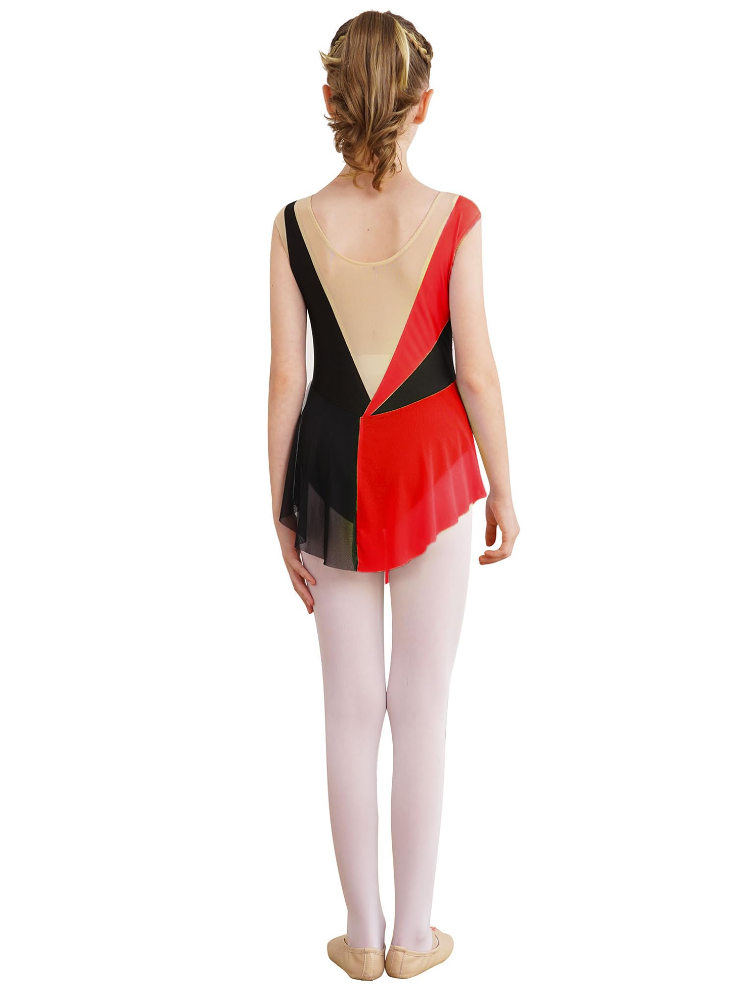 JEATHA Maillot De Danza Baile Brillantes Niñas Maillot Sin Manga con Malla Transparente Vestido De Patinaje Artístico Gimnasia Ropa De Bailarina — view 4