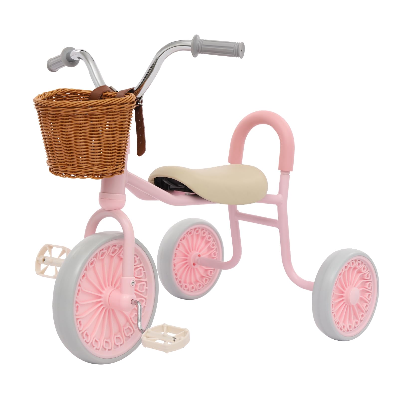 LyeXD Kids' Tricycles, Tricycle for Toddlers Age 2-6 Years Old, Kids Pedal Bike Trikes for Toddlers, Children Tricycle for Boys and Girls with Pedals & Cart Basket Kids Outdoor Play Equipment, Pink