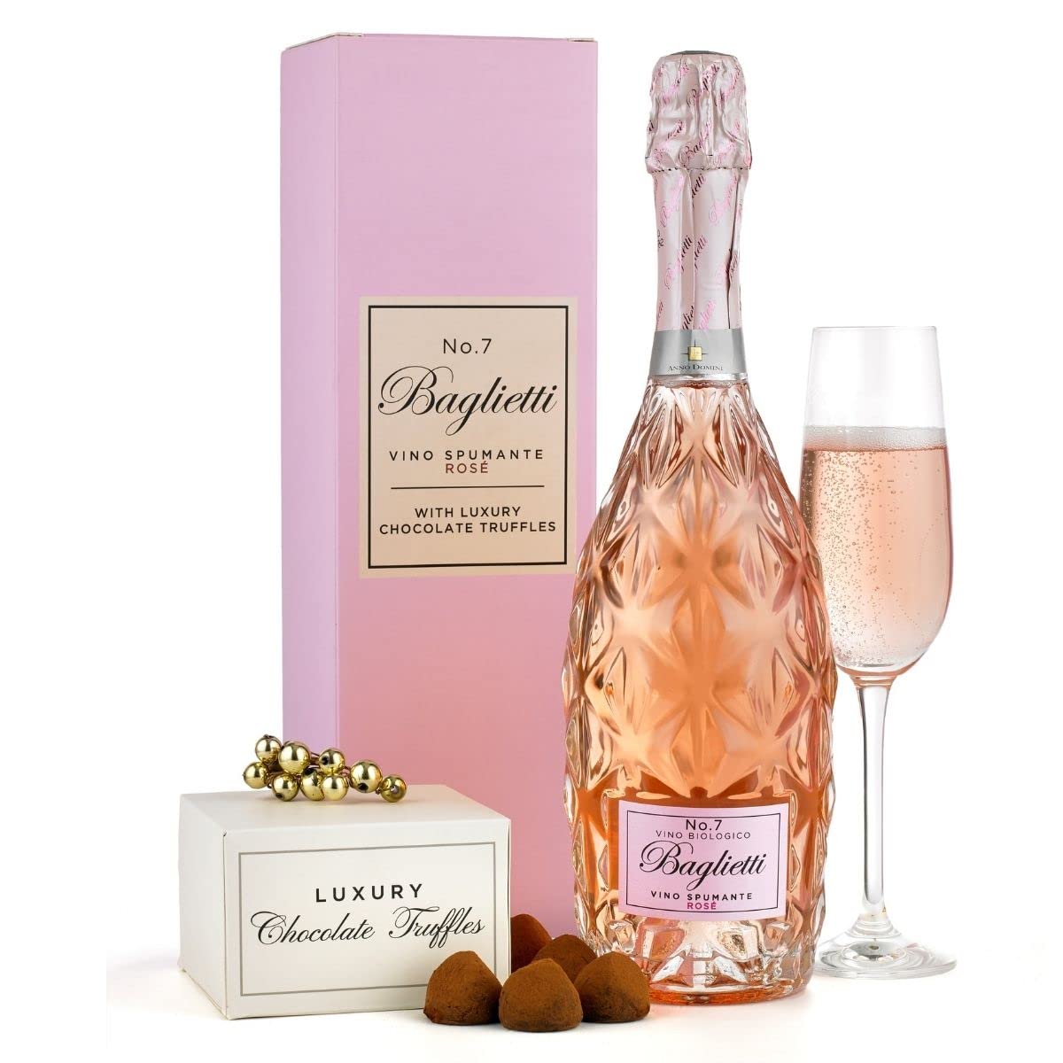 Thornton & France Sparkling Wine & Chocolates Gift Set For Her With Rose Wine & Chocolate Truffles In A Pink Gift Box | Birthday Gift For Her