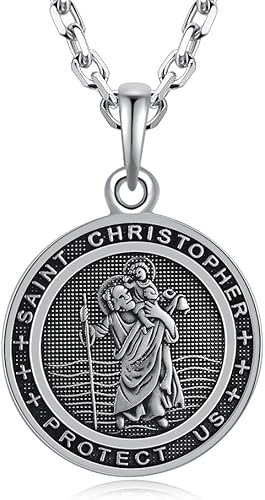 VENICEBEE Collar con colgante de plata de ley 925 de San CristĂłbal con medalla de San CristĂłbal y amuleto cristiano S Metal VENICEBEE Collar con colgante de plata de ley 925 de San CristĂłbal con medalla de San CristĂłbal y amuleto cristiano S Metal