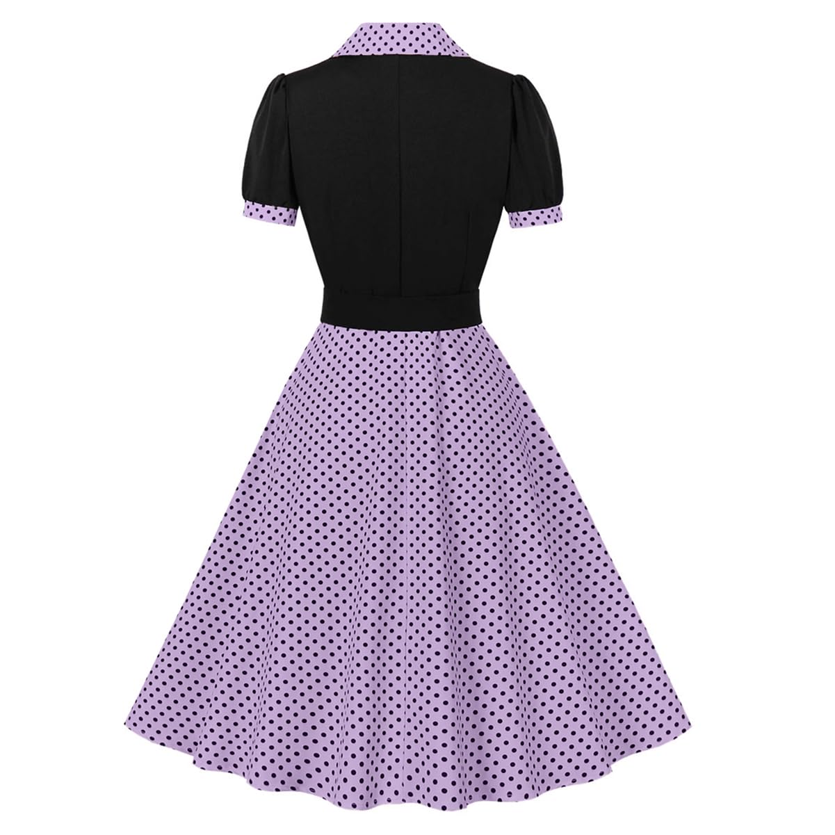 ODIZLI Robe rétro années 1950 pour femme, manches courtes, revers cranté, rayures à pois, robe de cocktail avec ceinture
