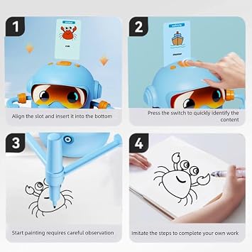 Drawing Robot, Interactive Learning Toys with 150 Learning Cards & 17 Colorful Pens, Voice Interactive Educational Smart Art Painting Machine, for Kids Boys Girls Birthday Party Traveling