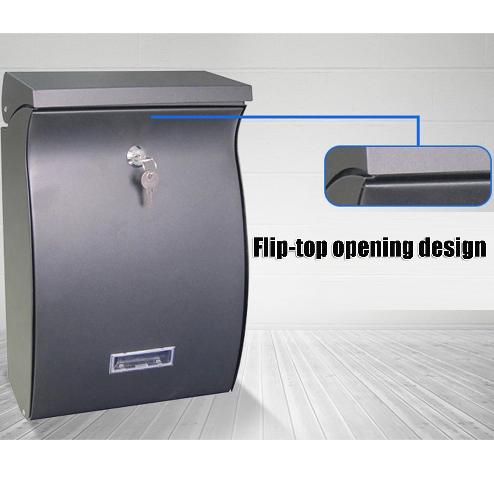 Buzón de metal con cierre de pared con tapa abatible y puerta de apertura completa, caja segura con agujero de visualización transparente para el hogar y la oficina