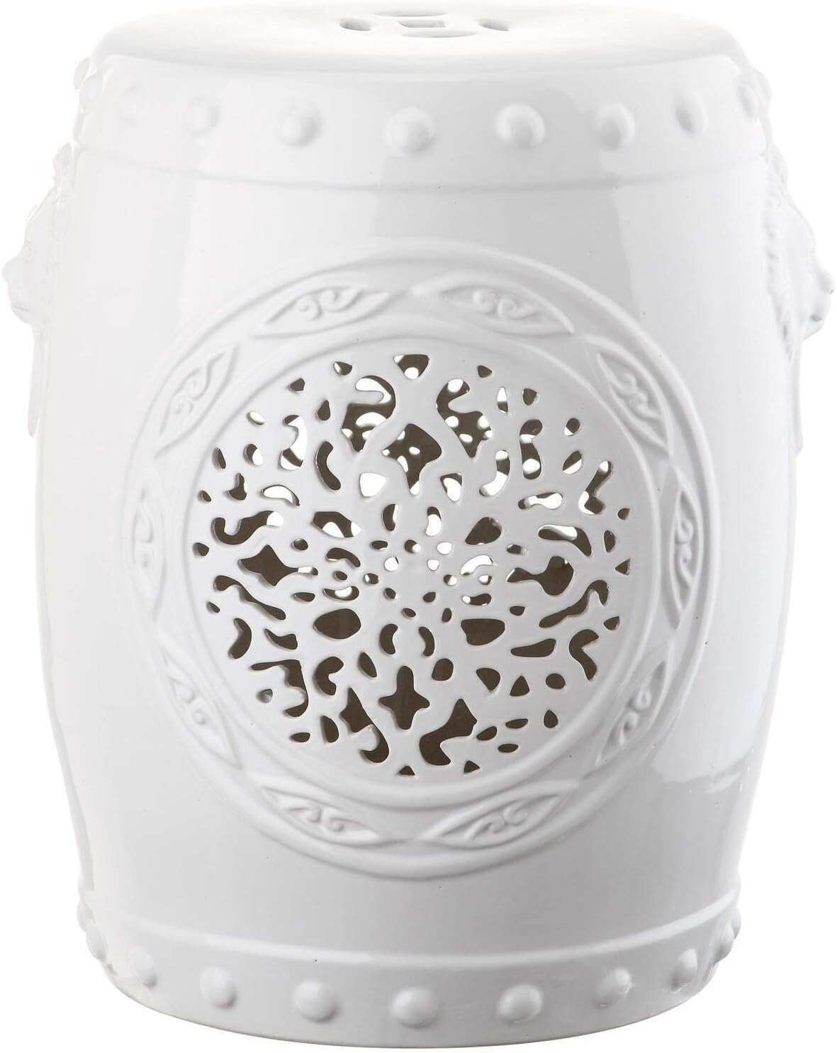 HomeStock Garden Stool Ceramic - Flower Drum Design Indoor Outdoor - Decorative Accent Table 14.5"