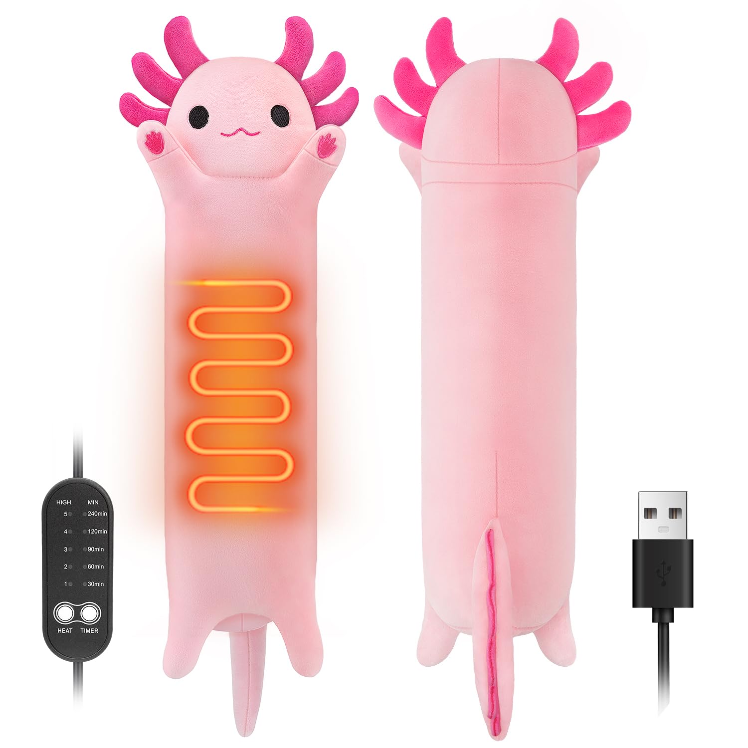 Axolotl Heating Pad for Period Cramps & Menstrual Pain Relief, Portable Electric Heat Pads USB Powered, Cute Stuff Stuffed Animals for Women Teen Girls, Funny Birthday Easter Christmas Axolotl Gifts