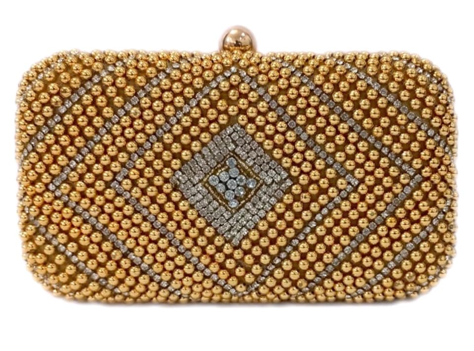 Image of Women & Girls Embroidered Gold Clutch Purse for Party Wedding