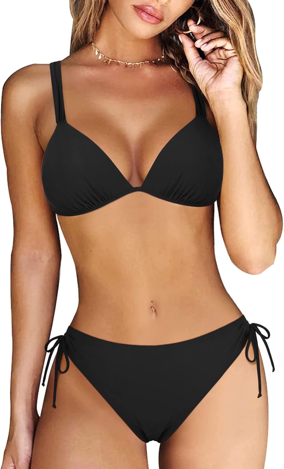 Hilor Women's Triangle Bikini Sets Sexy Push Up Top Tie Side Bottom Two Piece Swimsuits - Image 2