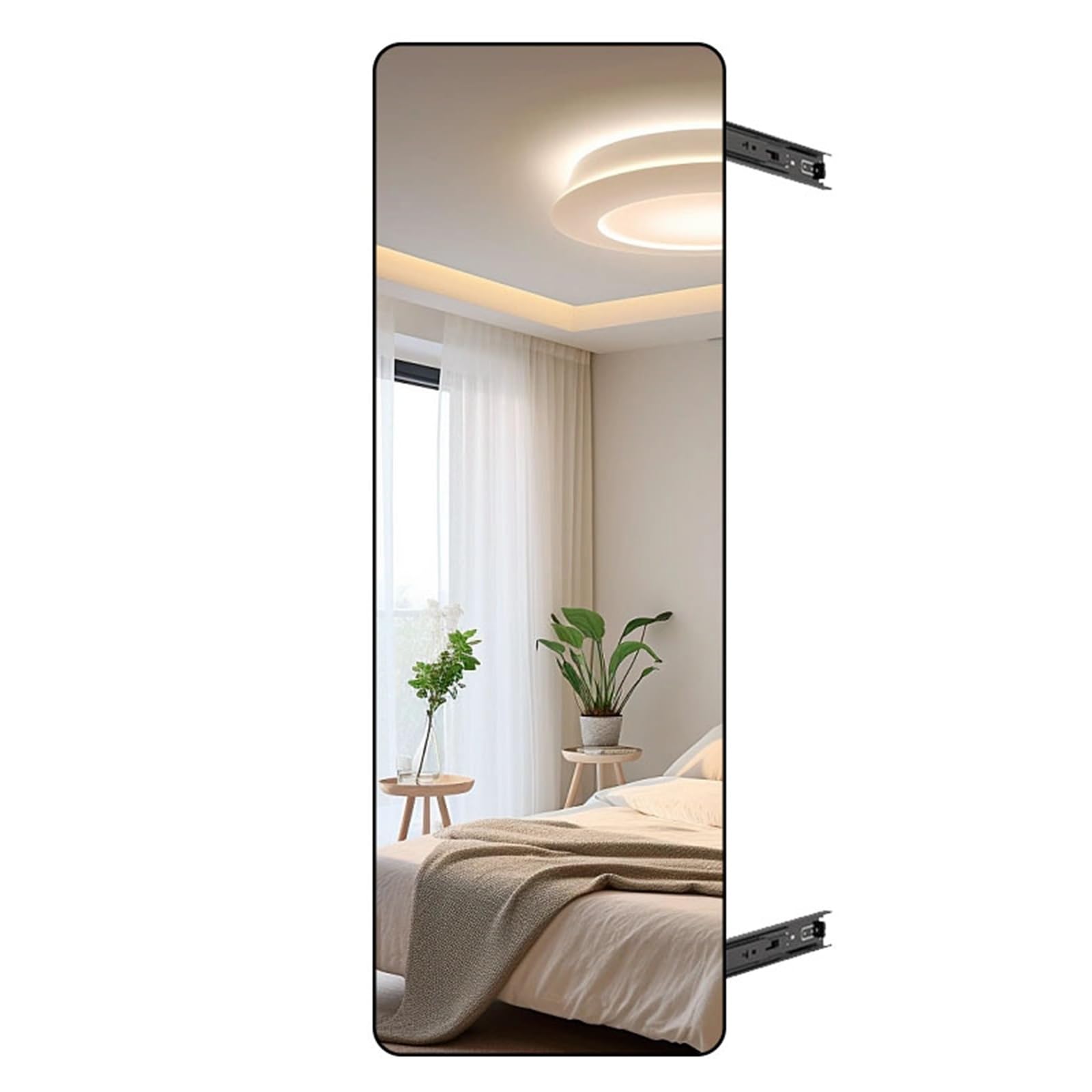 Armadio con binario scorrevole incorporato, specchio push-pull a figura intera, specchio da toeletta girevole pieghevole e retrattile, specchio con cornice in metallo nero(100*40cm(39.37*15.75in))