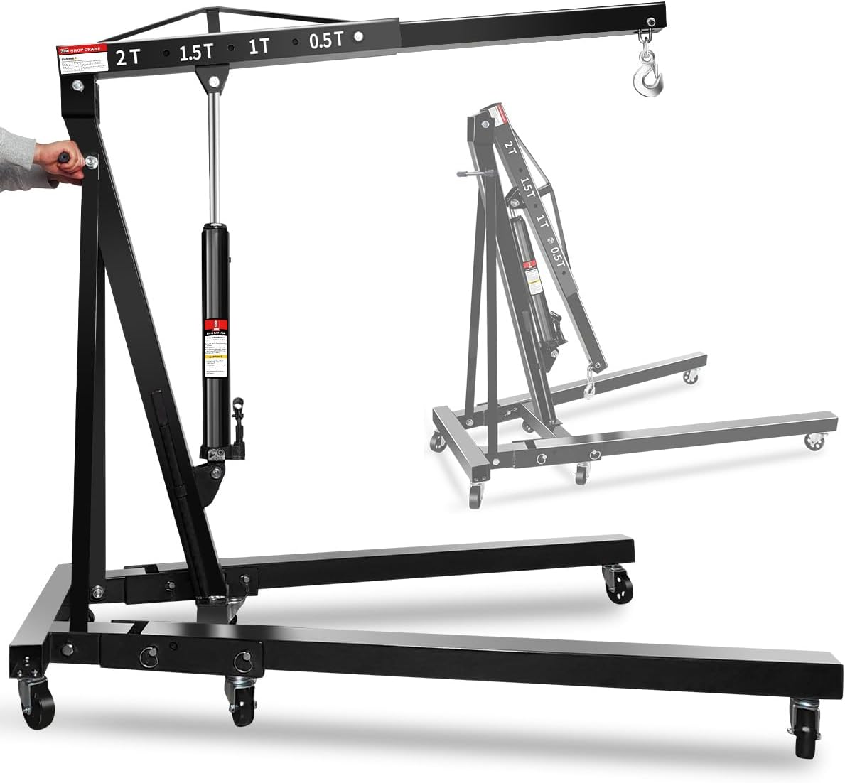 (similar photo) 2-Ton Hydraulic Shop Crane Folding Engine Hoist, 4400Lbs Capacity w/6 Steel Casters - Heavy-Duty Portable Car Lift for Truck Engines, Boat Motors, Farm Equipment - Adjustable Height(Net Wt. 157 lbs) Engine Hoist Black