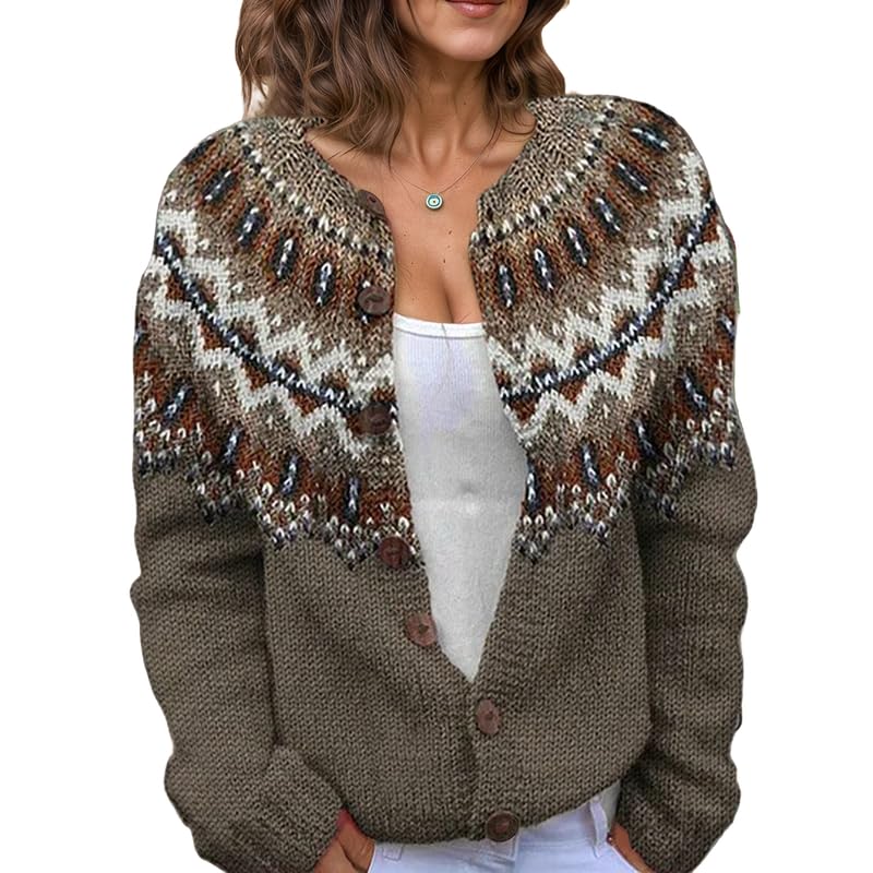 Womens Fall Floral Print Plus Size Cardigan Cute Open Front Knit Loose Casual Button Down Long Sleeve Coat