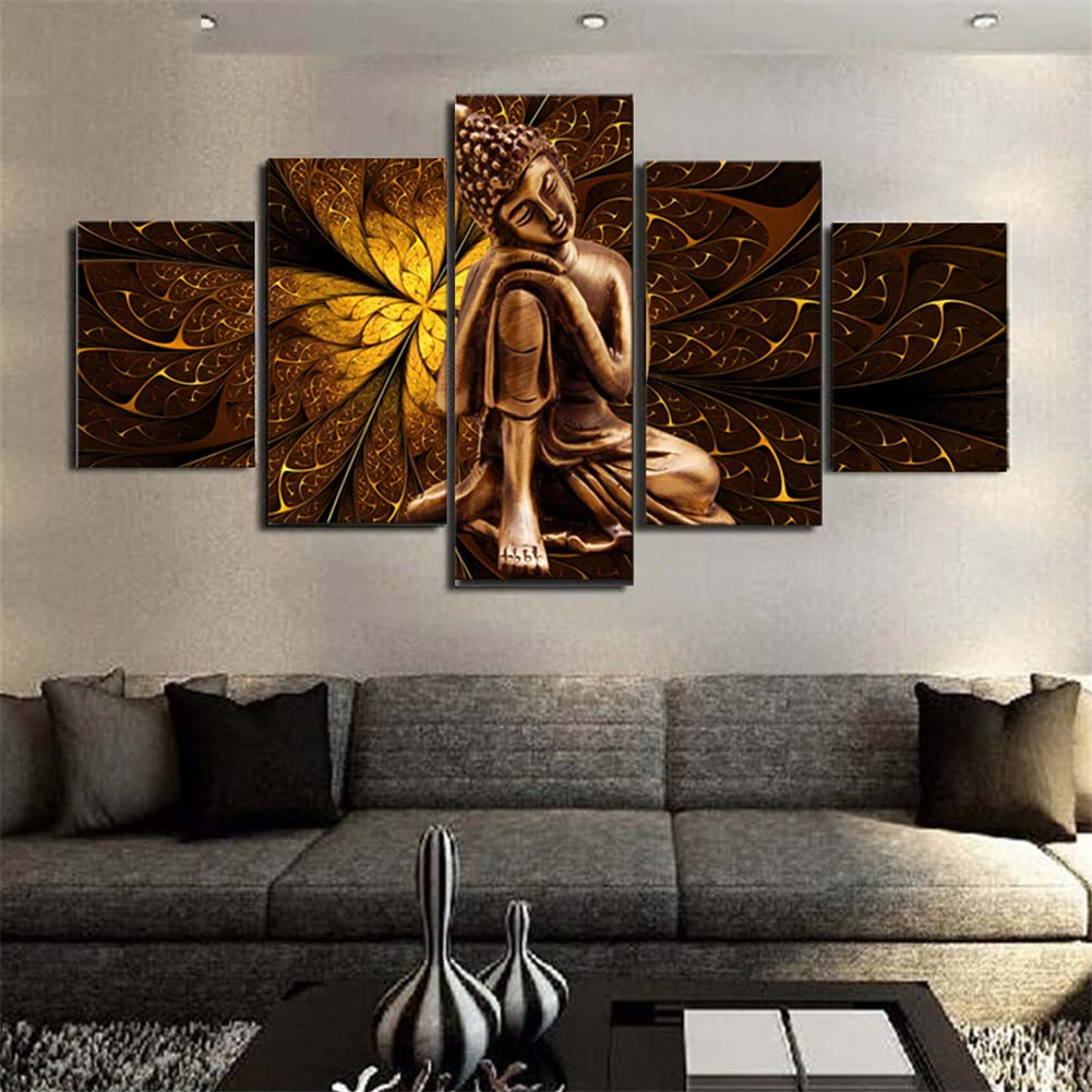Peinture diamant 5D Bouddha kit complet grand format 5 pièces strass ronds