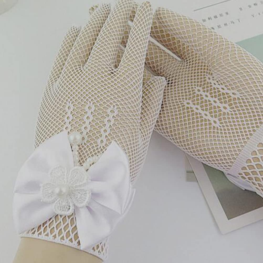 Ladies' stretchy silk gloves Long pleated bridal fingerless beaded embroidered wedding gown black lace gloves (Red)