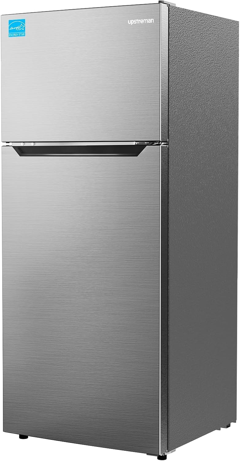 Upstreman 14.6 Cu.Ft. Refrigerator with Top Freezer, 2 Door Fridge with Ice Cube Tray, Electronic Thermostat, ENERGY STAR, Low Noise, Frost Free Fridge Freezer, Reversible Door, Stainless Steel-BD146 - Image 1 of 9