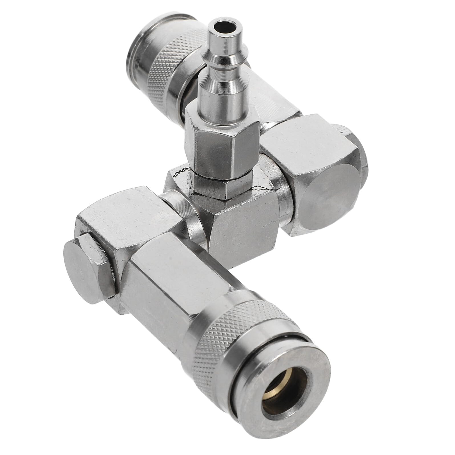GALPADA Raccordo Girevole a Innesto Rapido per Collettore D’Aria 360° in Acciaio Nichelato, Divisore Tubo Compressore Tenuta Stagna, Accessorio Pneumatico Industriale per Impianti Aria