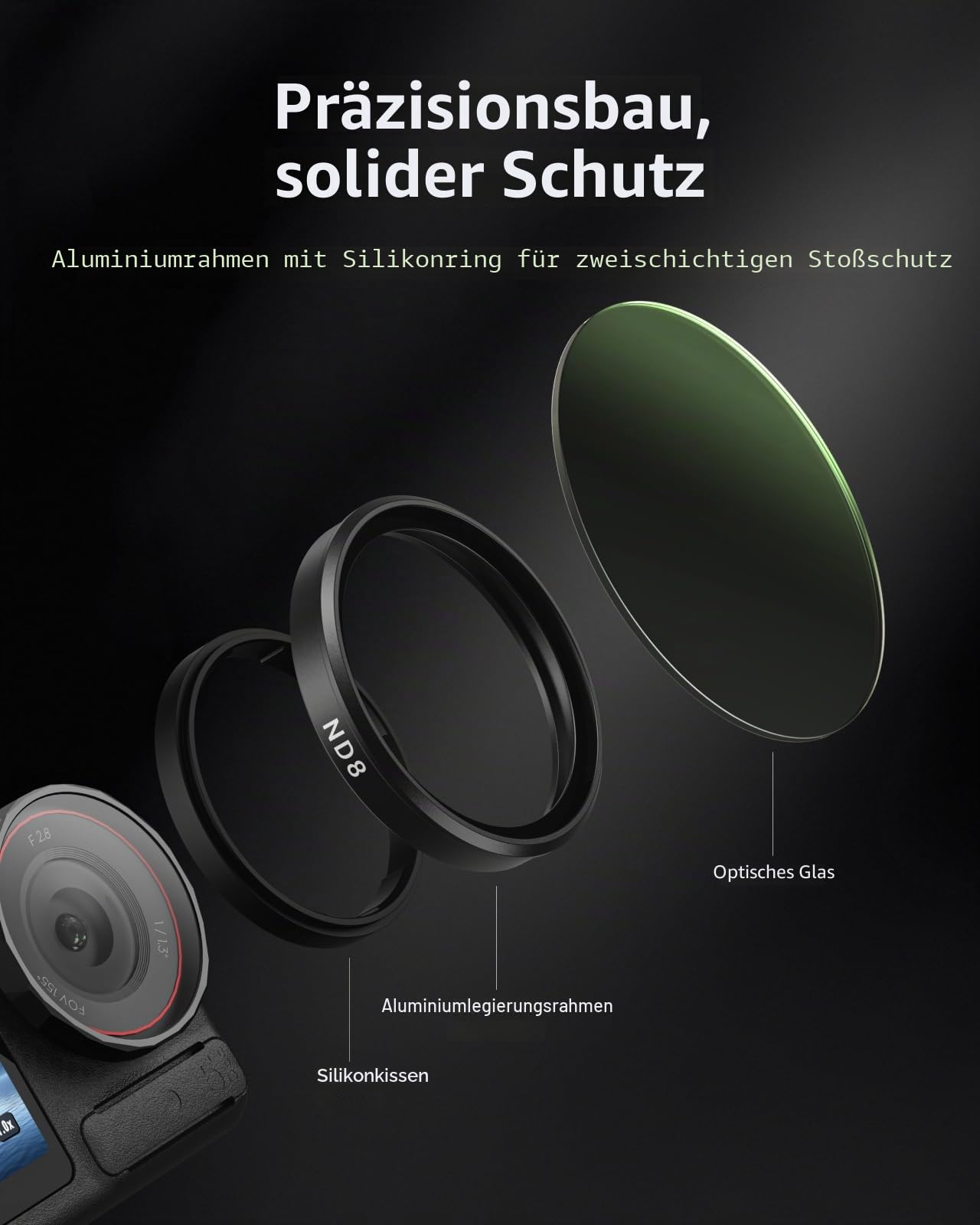 TELESIN Filter Set für DJI Osmo Action 5 Pro/4/3, VND 2–32 Variabler ND-Filter, CPL-Polarisationsfilter & UV-Schutzfilter-Kit, Aufsteckbare HD-Optikglasfilter für Vlogging Vlogging und Reisen usw.