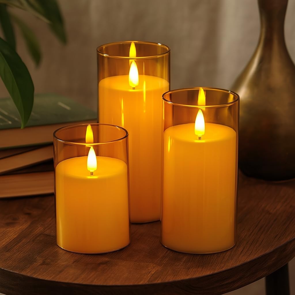 SATYAM KRAFT 3 Pcs LED Tea Light Candles | Flameless, Unscented & Smokeless | Home Décor, Gifting, Wedding, Anniversary, Festival, Birthday, Balcony & Room Decoration