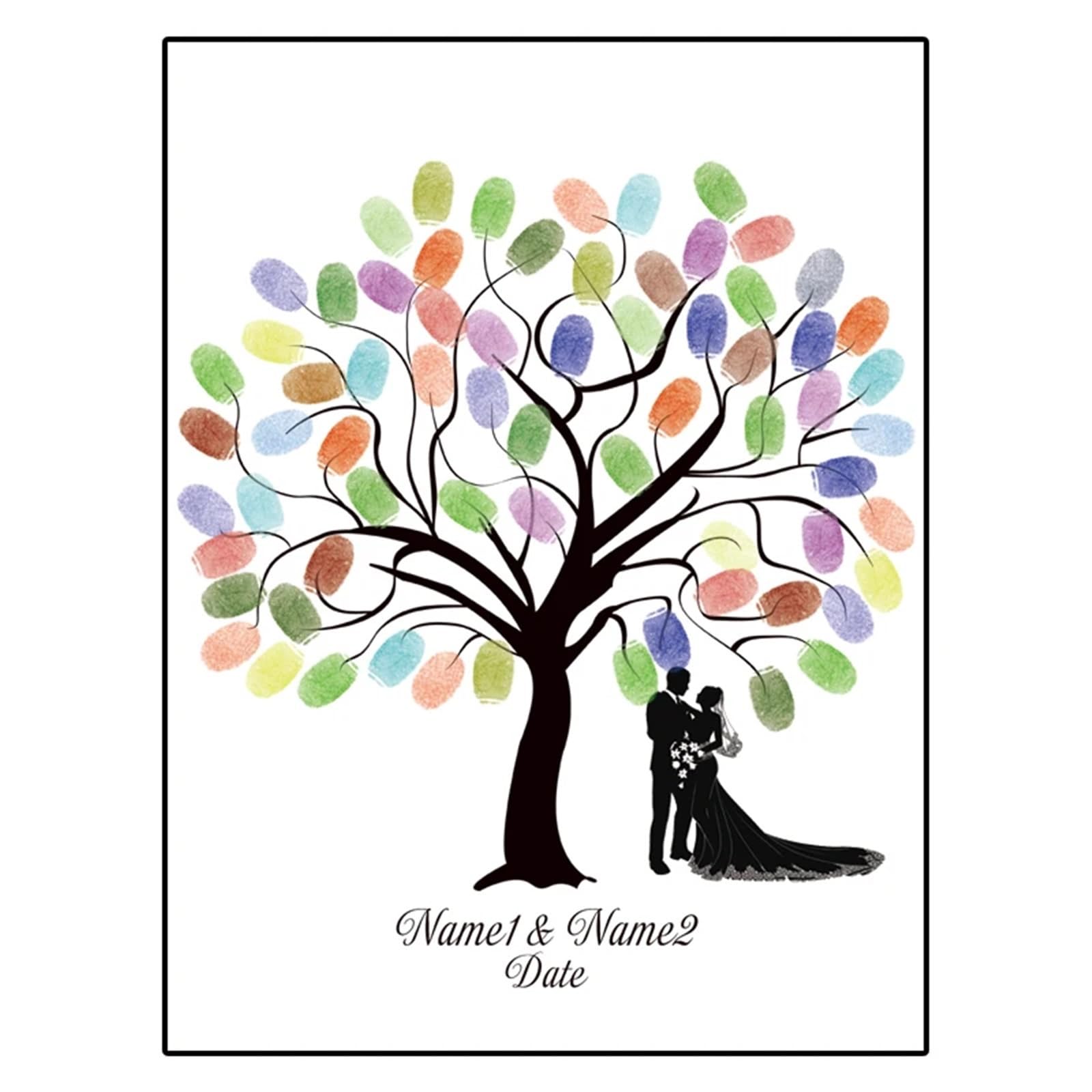 Arbol De Huellas Boda Pintura de Libro visitas Boda con Silueta Novia y Novio, Hoja árbol DIY Huella Dactilar (sin Marco, Almohadilla Tinta incluida) Recuerdo(Color03,50x70cm)
