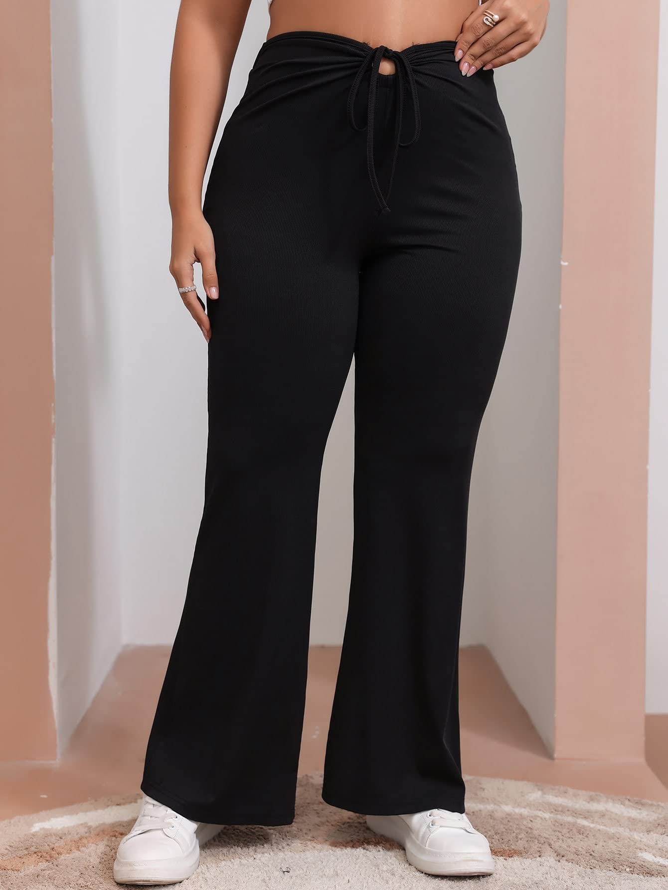 EVLTN Plus Size Pants Women Plus Solid Knot Waist Flare Leg Pants Plus Size Pants Women Size X-Large