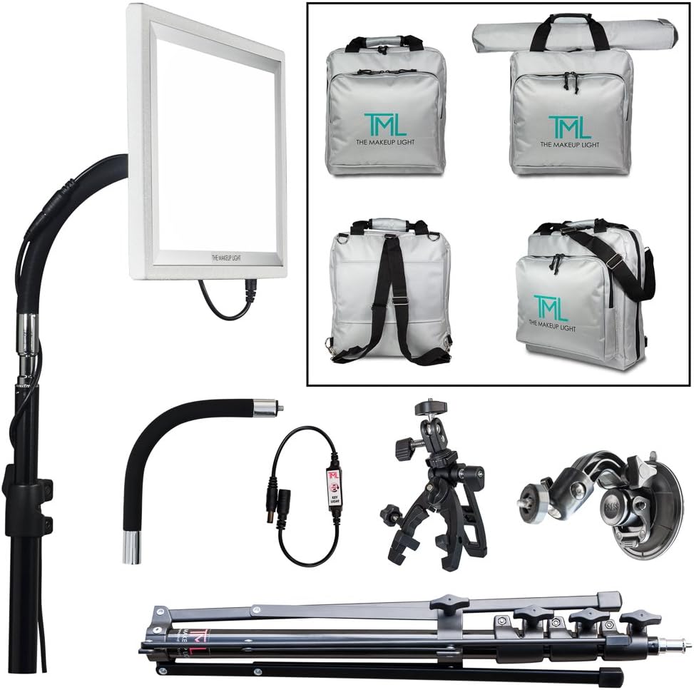 The Makeup Light Key Light Pro Kit, Nickel / White with Adjustable Gooseneck, Suction Mount, Clamp Mount and Carry Bag