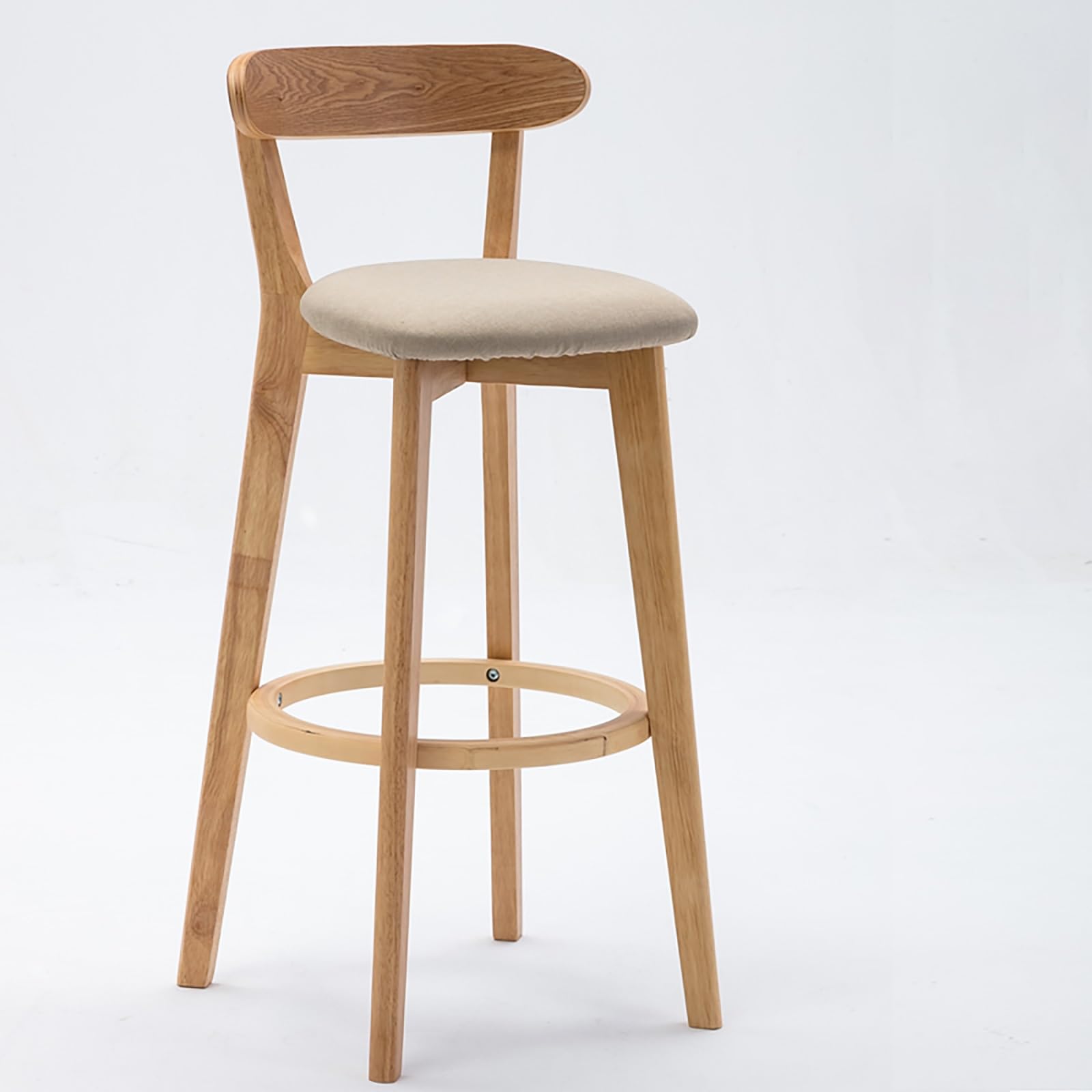 Taburetes De Bar Modernos Juego De 1 Sillas Altas Con Reposapiés, Taburete Cocina Con Marco De Madera Maciza, Taburete De Bar Acolchado Con Lino, Respaldo De Silla Ergonómico Para Isla Cocina(Khaki,71
