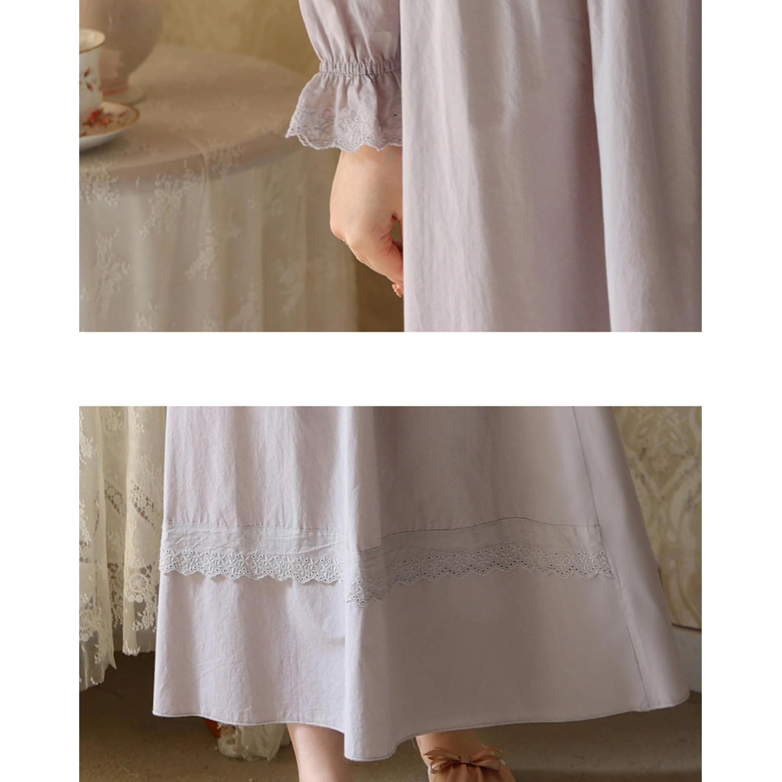 Camicia Notte Donna Nightdress Women's Spring And Autumn Autunno Sweet Princess Pigne Girls Long Dress Long Cotton-Viola-l