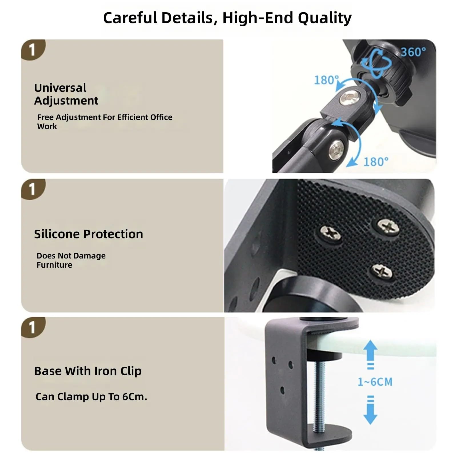 Elevadores ergonómicos para laptop con base de abrazadera y brazo giratorio, soporta dispositivos de 4 a 13.9 pulgadas para uso en oficinas, soporte ergonómico para computadora