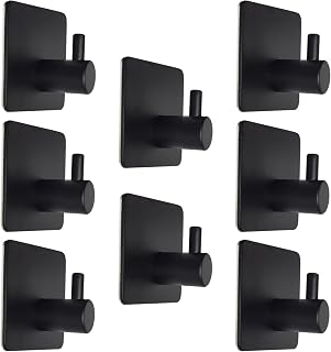 Yukrilt Wall Hooks 15lb(Max) Adhesive Hooks for Hanging, Waterproof Oilproof, Bathroom Kitchen Heavy Duty Self Adhesive Towel Hooks, Black, 8 Pack