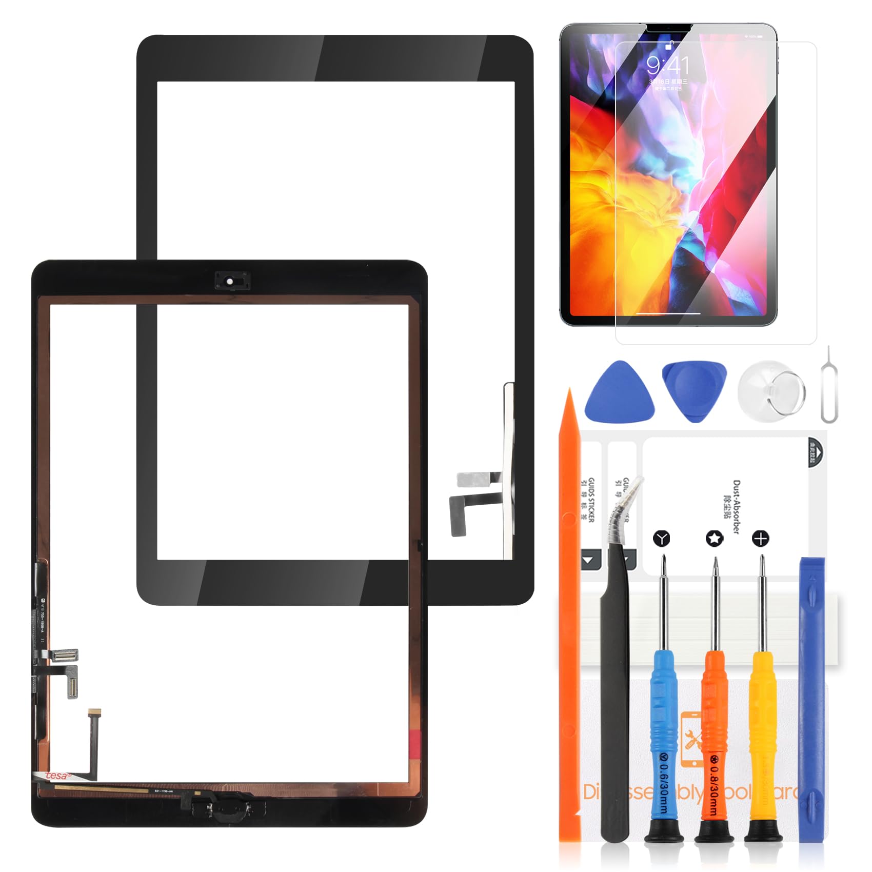 LADYSON Touchscreen per iPad Air 1 1st 9.7 2013 Digitizer Schermo per iPad 5 A1474 A1475 A1476 Touch Screen Sostituzione Kit de Riparazione con Home Buttone (Non LCD Display) (White)
