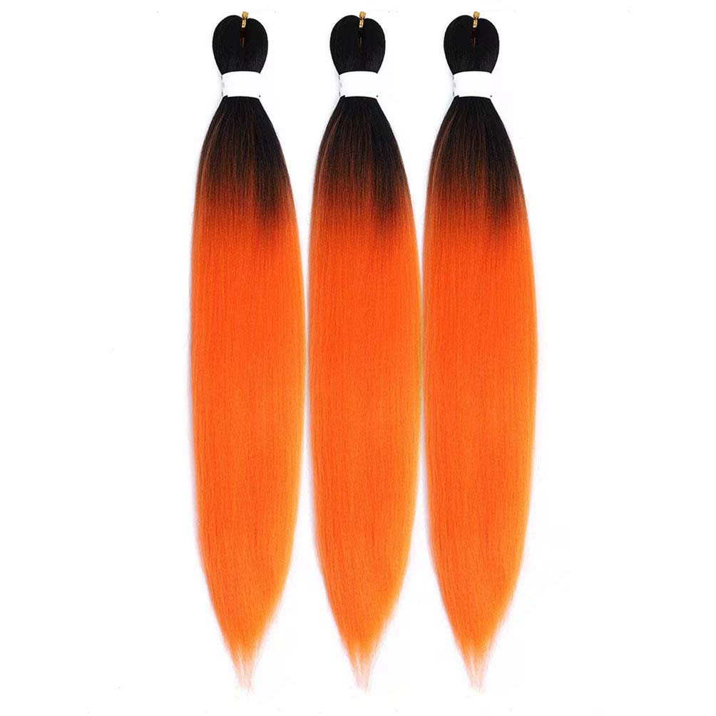 Ombre Pre Stretched Braiding Hair 24 Inch 3 Packs Orange Synthetic Fiber Croceht Braiding Hair Extension for Twist