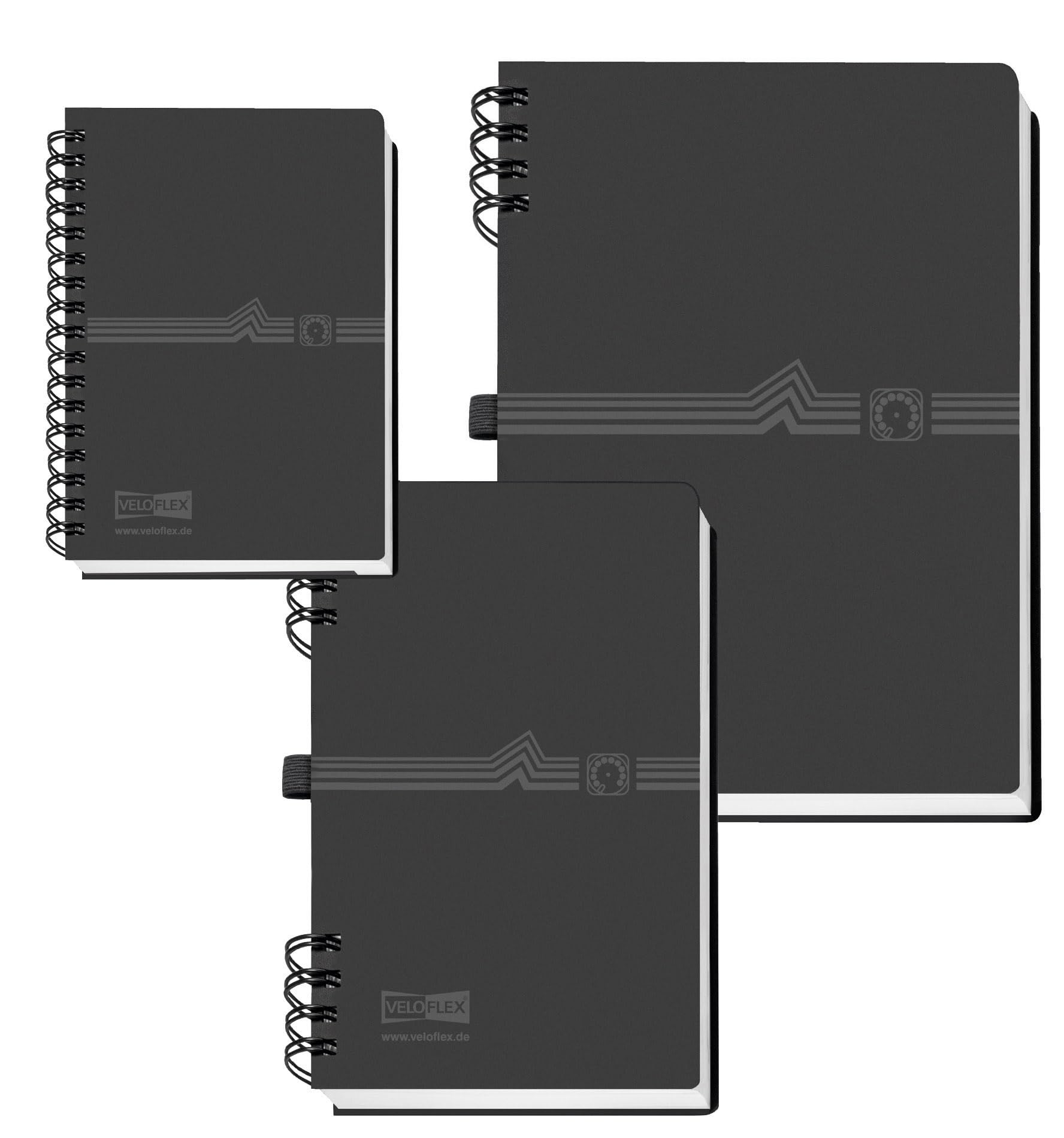 VELOFLEX 5107180 - Agenda con encuadernación en espiral DIN A7, PP, con índice de 12 páginas, encuadernación telefónica de anillas, negra