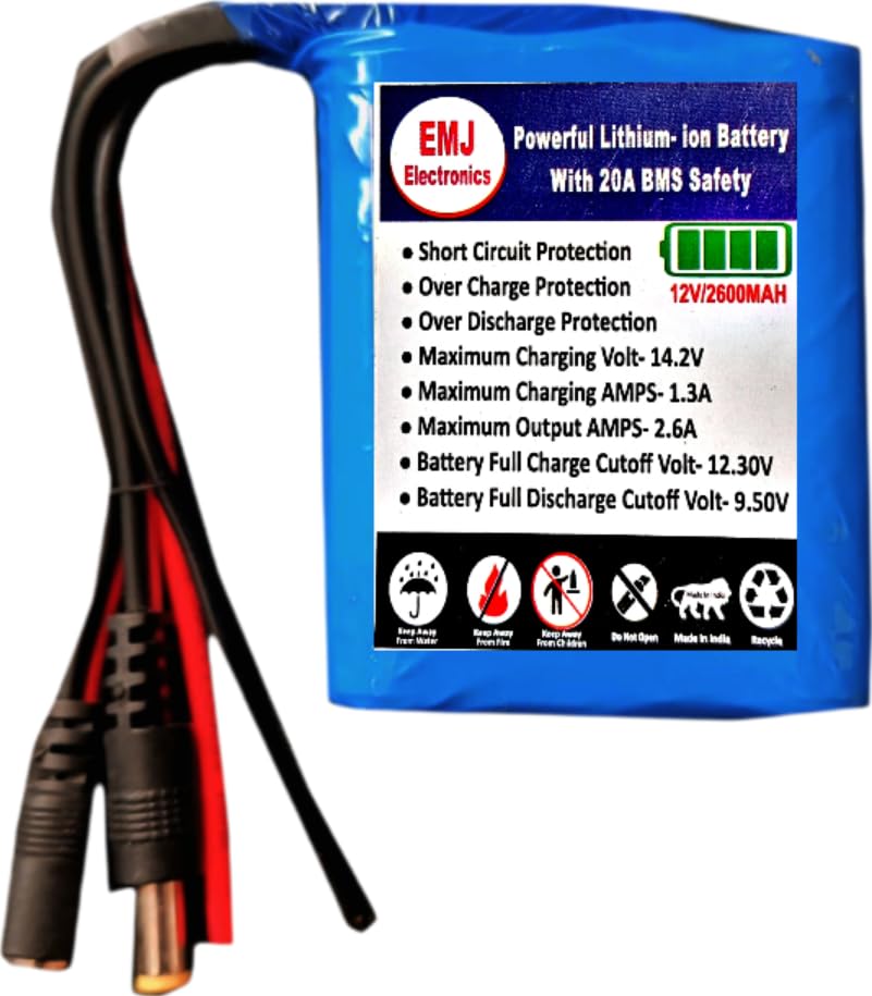 EMJ Electronics 12v/2600Mah Lithium-ion Rechargeable Battery with use for 12v led Bulb, led Lights, Toys CCTV Cameras, GPS Devices, Science Project, Blutooth Speakers, WiFi Router & Multi Purpose use-image-18