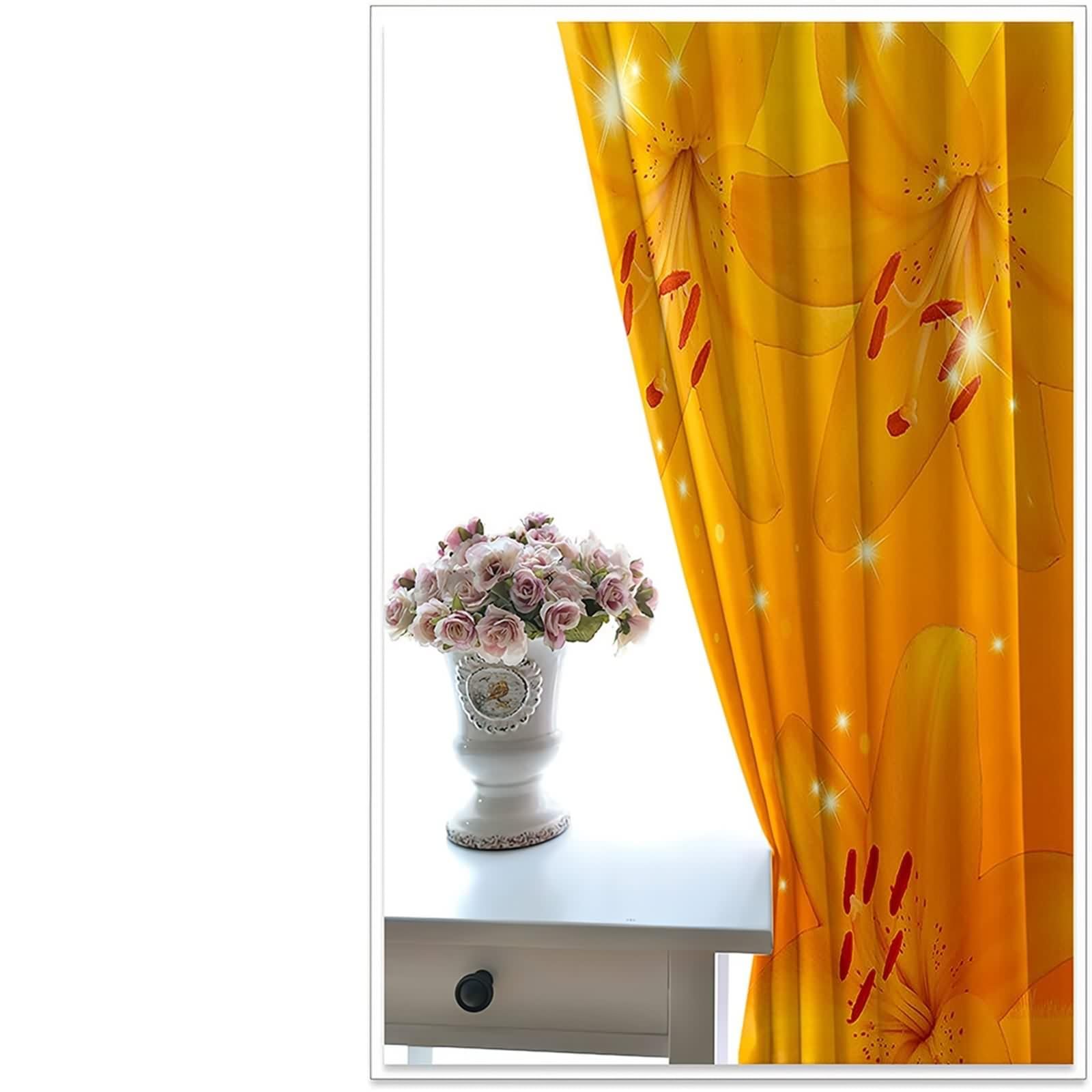 Vorhänge Elegant, Vorhänge Verdunkelung Gelb Orange Polyester Blumen Gardinen 2er Set B 86 x H 138 cm
