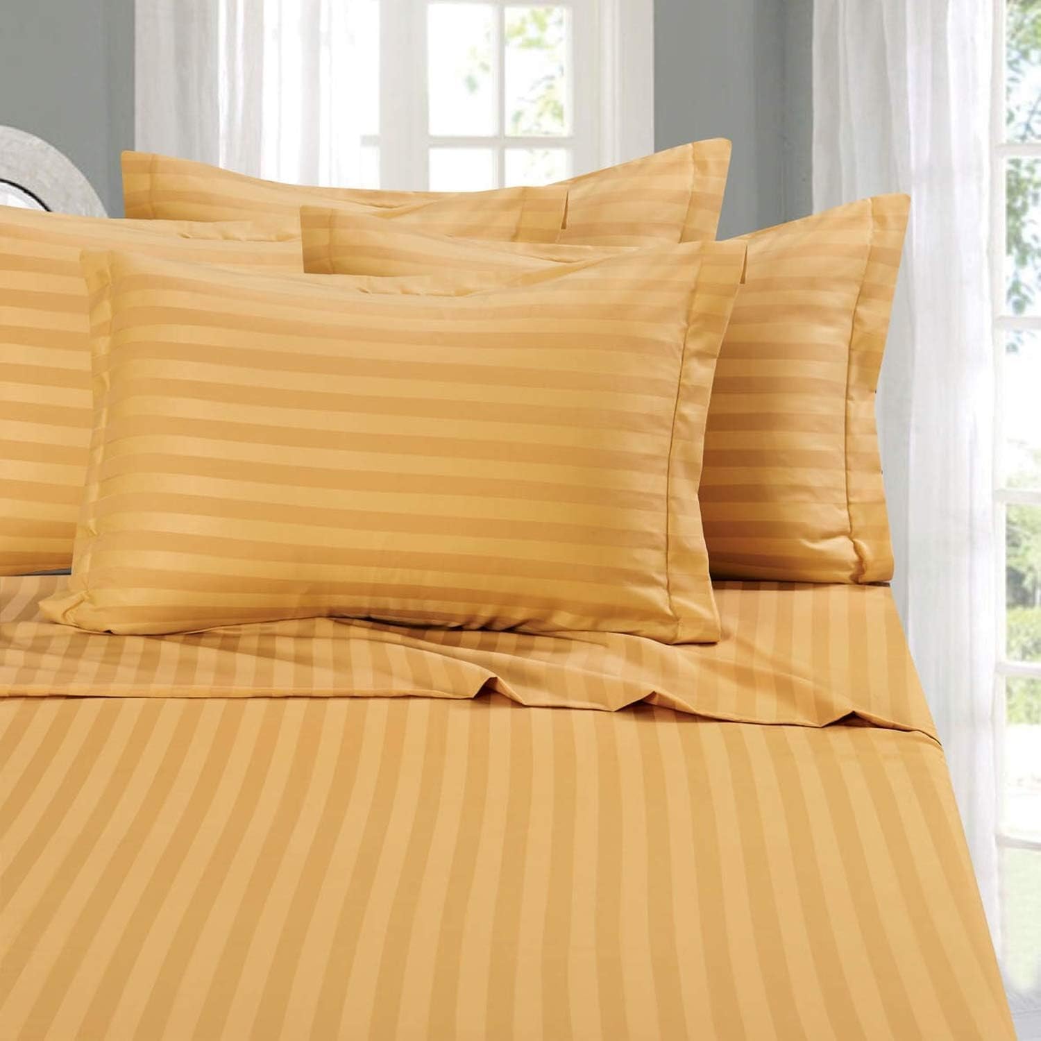 9villa Pillow Cover | Cotton Satin Stripe Pillow Covers/Cases Set of 2 Pc Size 18 x 28 Inch (Beige)