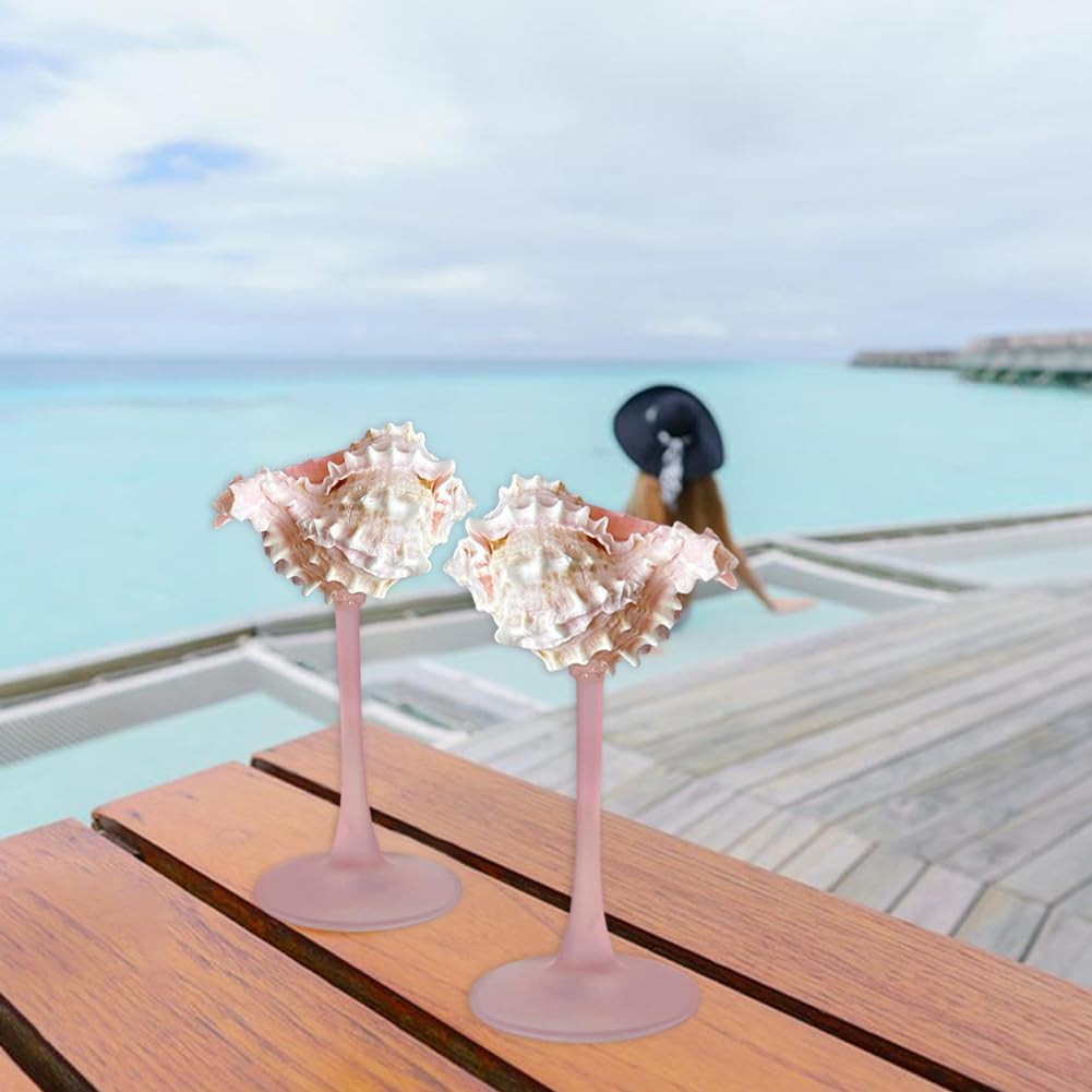 2 Pack SeaShell Wine Glasses Wedding Wine Glasses Martini Glasses Drinkware Drinking Stemware for Birthday Wedding Beach Bridesmaids Anniversary Party (Pink)