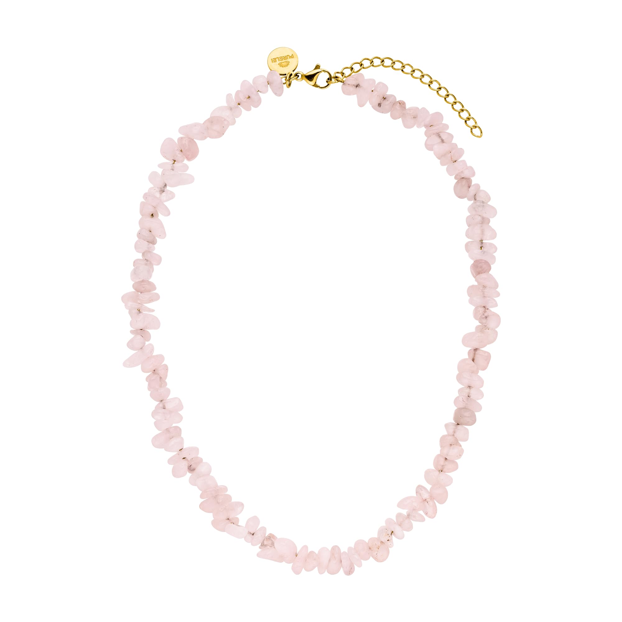 Purelei Collana Quarzo Rosa Per Donna, In Acciaio Inox Oro, Pietra Naturale, Lunghezza Regolabile 35/40 Cm, Resistente All'Acqua - 2