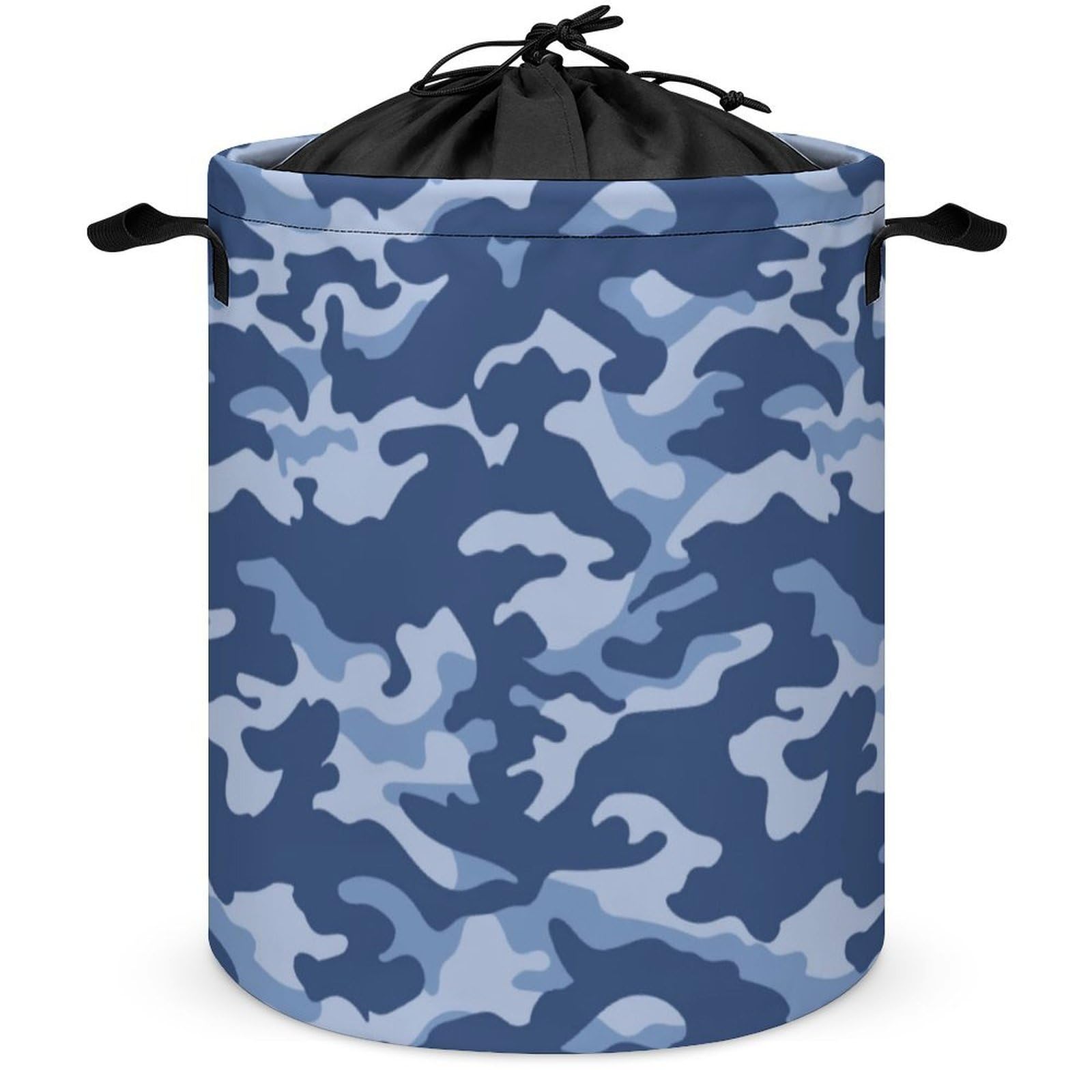 Wlntrophic Drawstring Laundry Hamper, Blue Camouflage Laundry Basket, Washing Basket with Handle