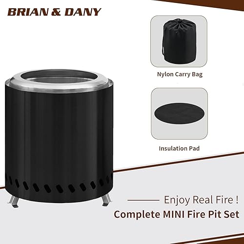 Miniatura 4 de BRIAN & DANY Fogata individual de mesa con soporte, hoguera sin humo para exterior, estufa de acero inoxidable, alimentada por pellets o madera,