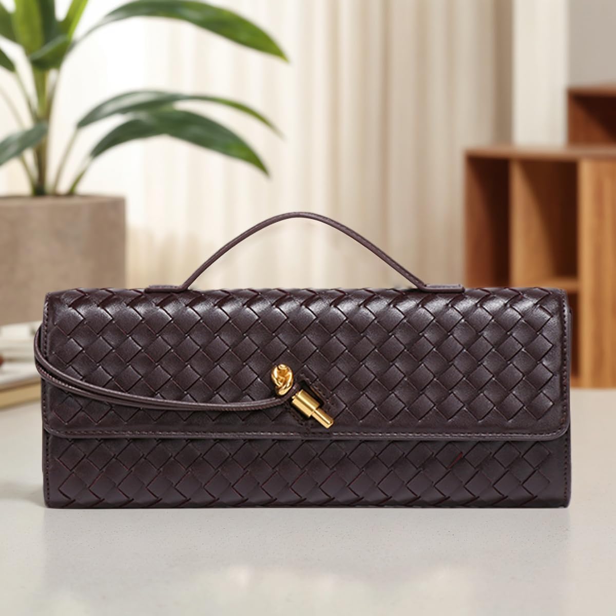 JYG Woven Handbag for Women Fashion Evening Shoulder Bag PU Leather Handmade Clutch Purse Casual Crossbody Bags 2024 - Image 2