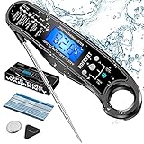 BREEKET 2 in 1 Instant Read Meat Thermometer for Cooking, Precise & Fast Digital Food Thermometer with Backlight, Magnet, Calibration, and Dual Foldable Probe for Deep Fry, BBQ, Grill, Black