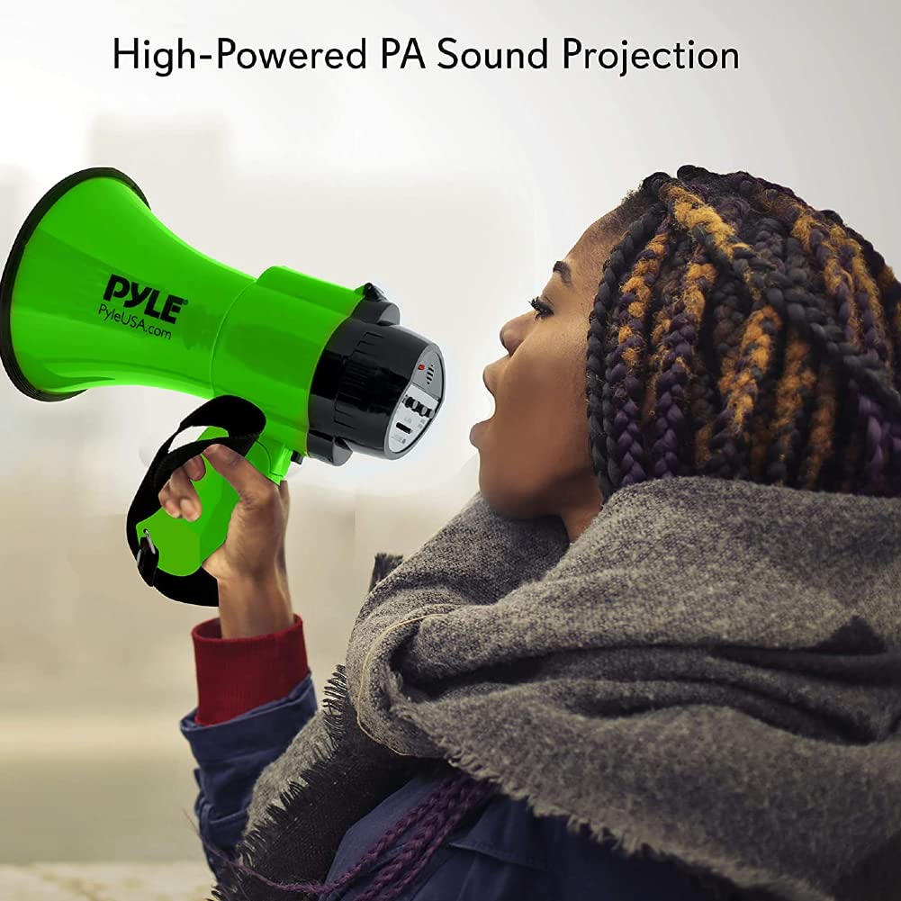 GK SOUND 1 megáfono PMP32GR Verde 30 Watts MAX hasta 750 Metros con Sirena incorporada para Uso Interior y Exterior, reuniones Deportivas huelgas demostraciones, 1 Pieza