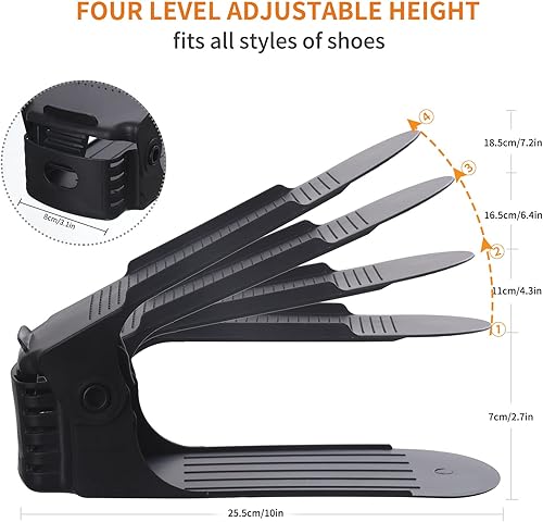 Miniatura 3 de Antigo Organizador de ranuras para zapatos, 20 unidades, apilador de zapatos ajustable para organización del armario, soporte para zapatos de doble